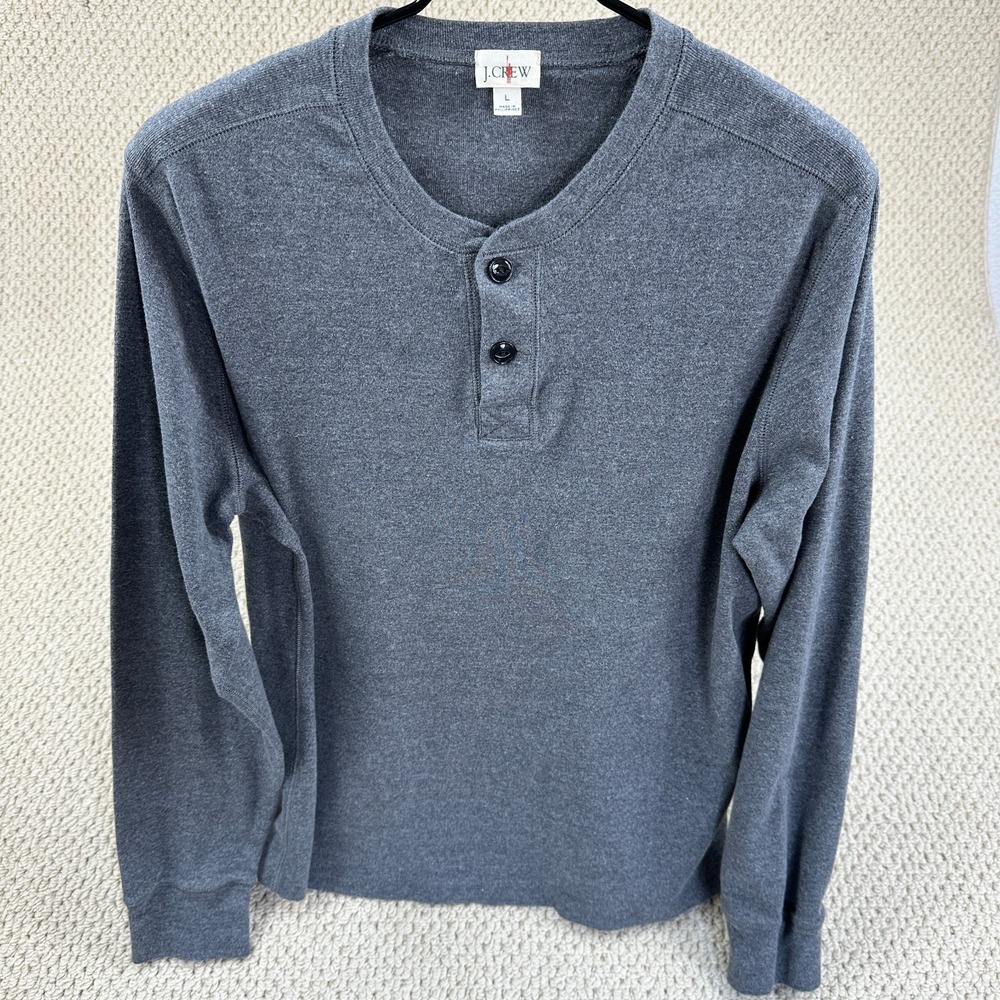 J Crew Shirt Mens Large Dark Gray Oarsman Heritage Brushed Rib Knit Henley